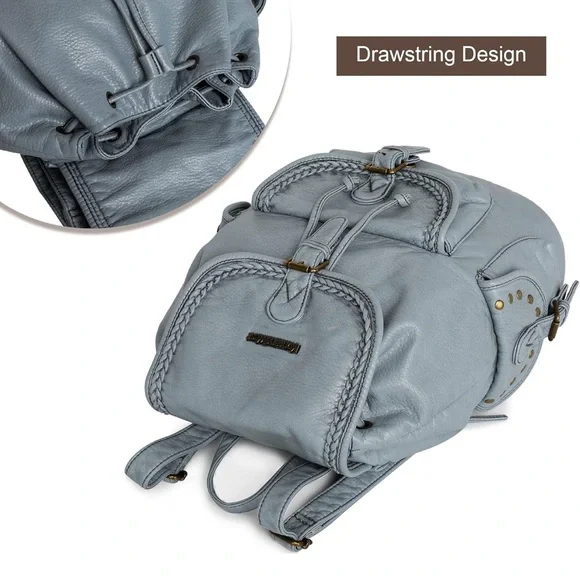 Montana West Gray Vintage Backpack with Braided Trim - Picture 4 of 6